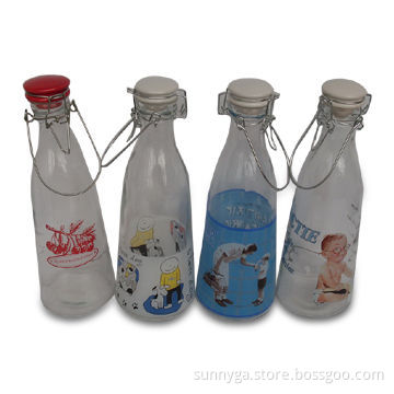Glass Bottles with White Ceramic Lid, Decal, Color and Rubber Pad